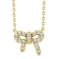 1/8 Ctw Bow Round Cut Diamond Ribbon Petite Fashion Pendant With Chain in 10K Yellow Gold