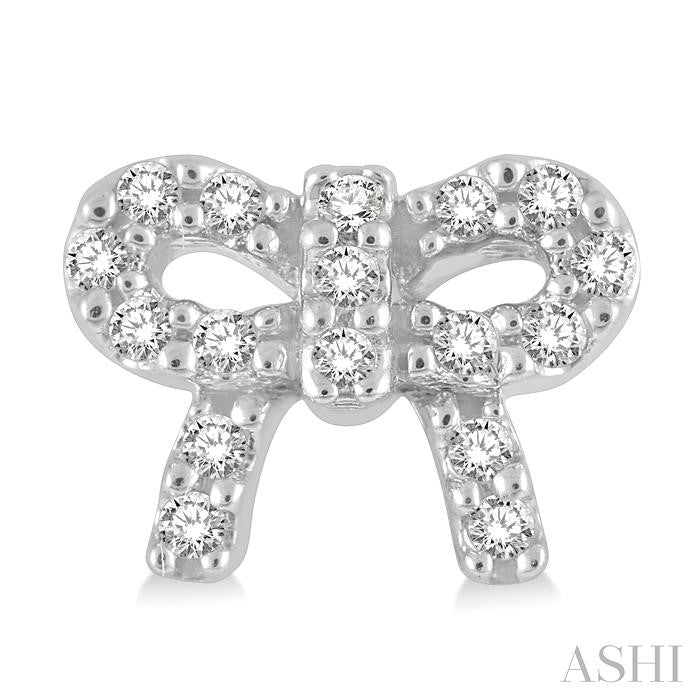 1/8 Ctw Bow Tie Round Cut Diamond Petite Fashion Earrings in 14K White Gold