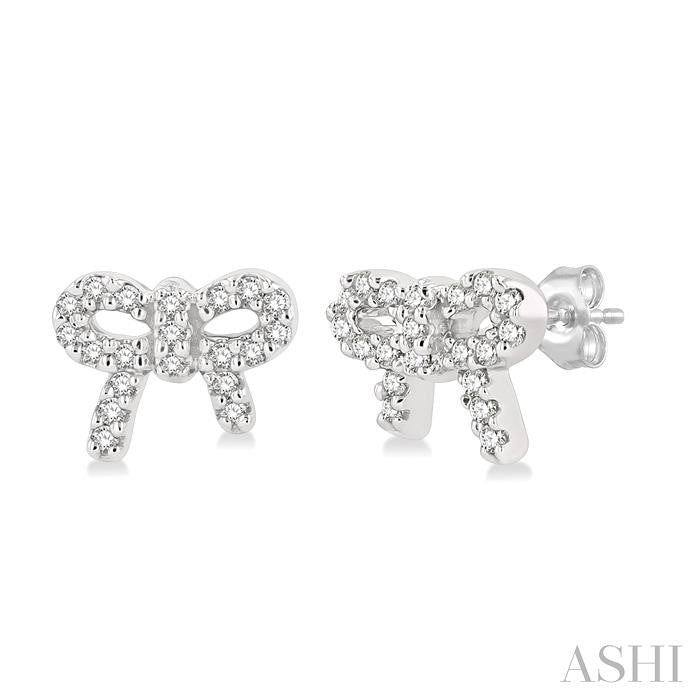 1/8 Ctw Bow Tie Round Cut Diamond Petite Fashion Earrings in 10K White Gold