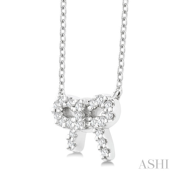 1/8 Ctw Bow Round Cut Diamond Petite Fashion Pendant With Chain in 10K White Gold