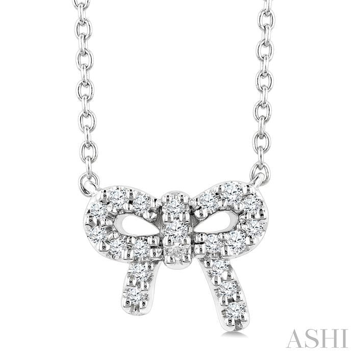 1/8 Ctw Bow Round Cut Diamond Petite Fashion Pendant With Chain in 10K White Gold