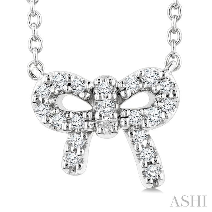 1/8 Ctw Bow Round Cut Diamond Petite Fashion Pendant With Chain in 10K White Gold