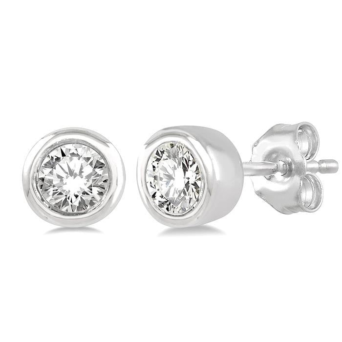 1/10 Ctw Bezel Round Cut Diamond Petite Stud Earrings in 10K White Gold