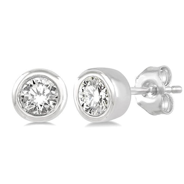 1/10 Ctw Bezel Round Cut Diamond Petite Stud Earrings in 10K White Gold