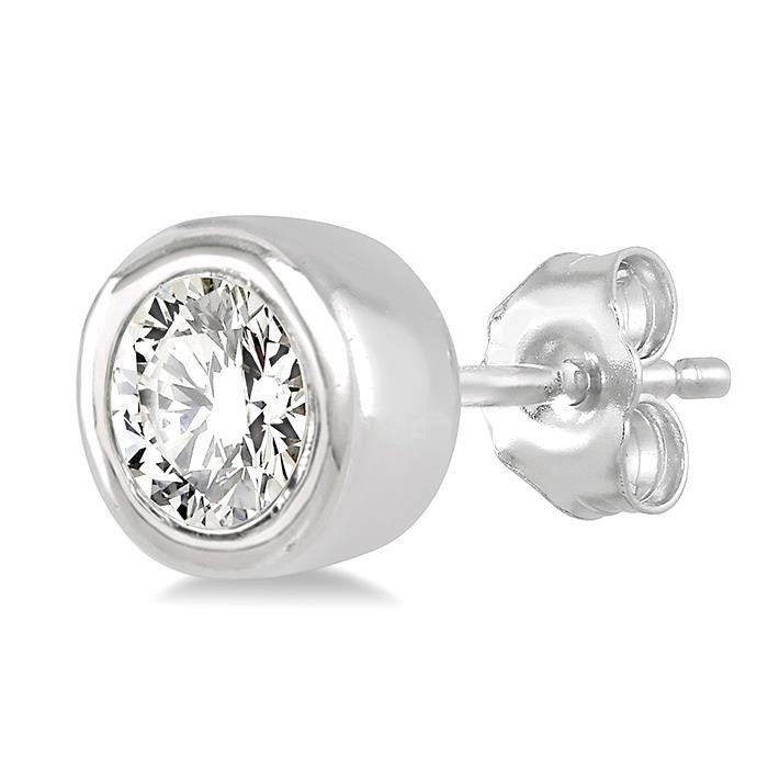 1/10 Ctw Bezel Round Cut Diamond Petite Stud Earrings in 10K White Gold