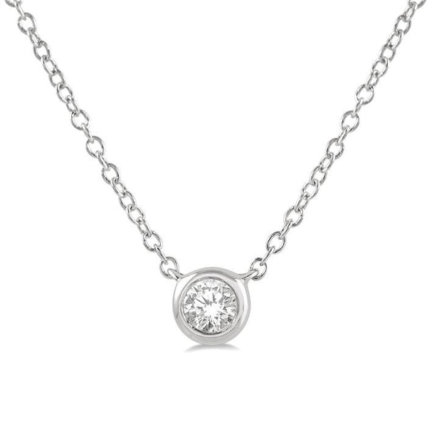 1/10 Ctw Bezel Round Cut Diamond Petite Fashion Pendant With Chain in 10K White Gold
