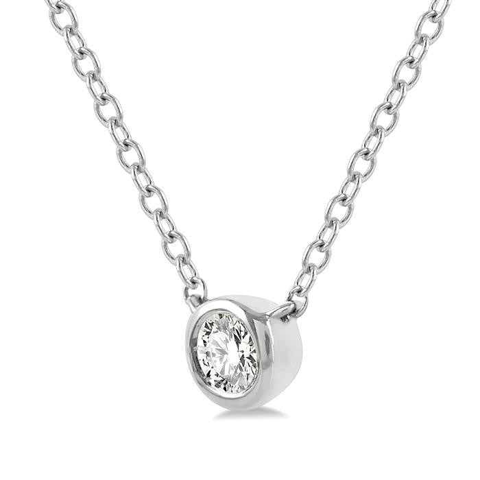 1/10 Ctw Bezel Round Cut Diamond Petite Fashion Pendant With Chain in 10K White Gold