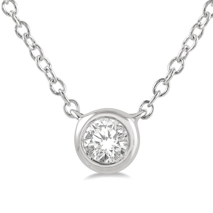 1/10 Ctw Bezel Round Cut Diamond Petite Fashion Pendant With Chain in 10K White Gold