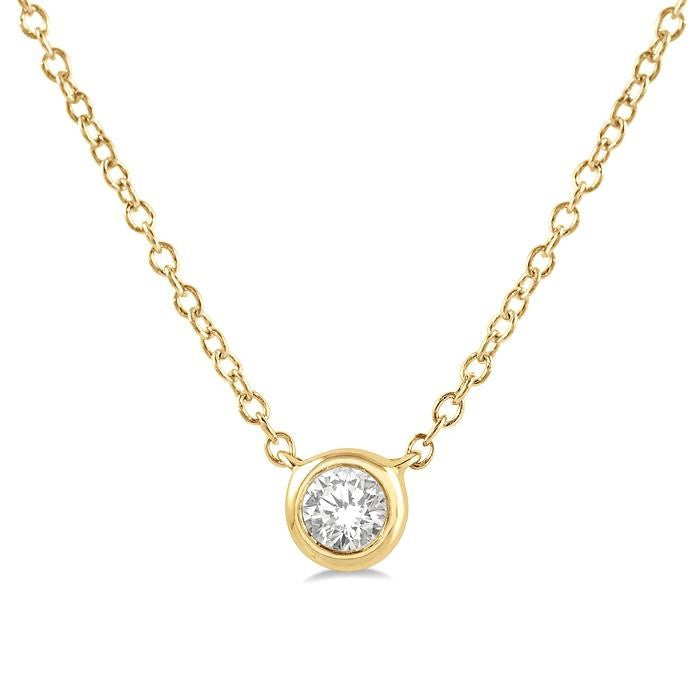 1/10 Ctw Bezel Round Cut Diamond Petite Fashion Pendant With Chain in 10K Yellow Gold