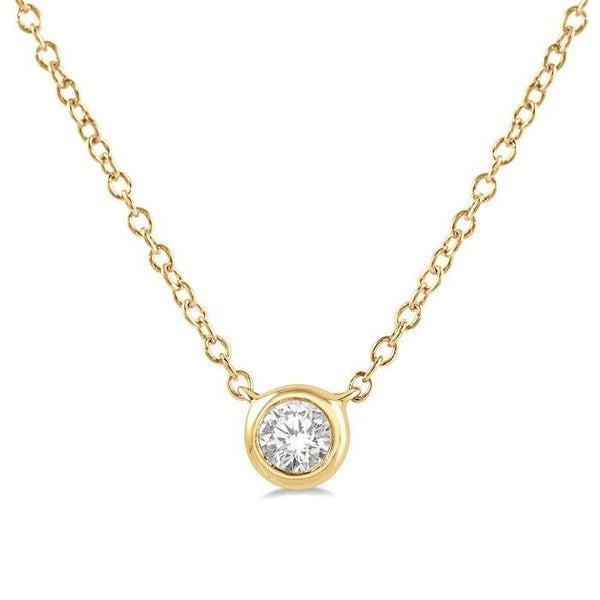1/10 Ctw Bezel Round Cut Diamond Petite Fashion Pendant With Chain in 10K Yellow Gold