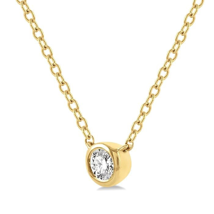 1/10 Ctw Bezel Round Cut Diamond Petite Fashion Pendant With Chain in 10K Yellow Gold