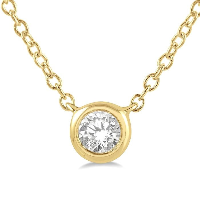 1/10 Ctw Bezel Round Cut Diamond Petite Fashion Pendant With Chain in 10K Yellow Gold