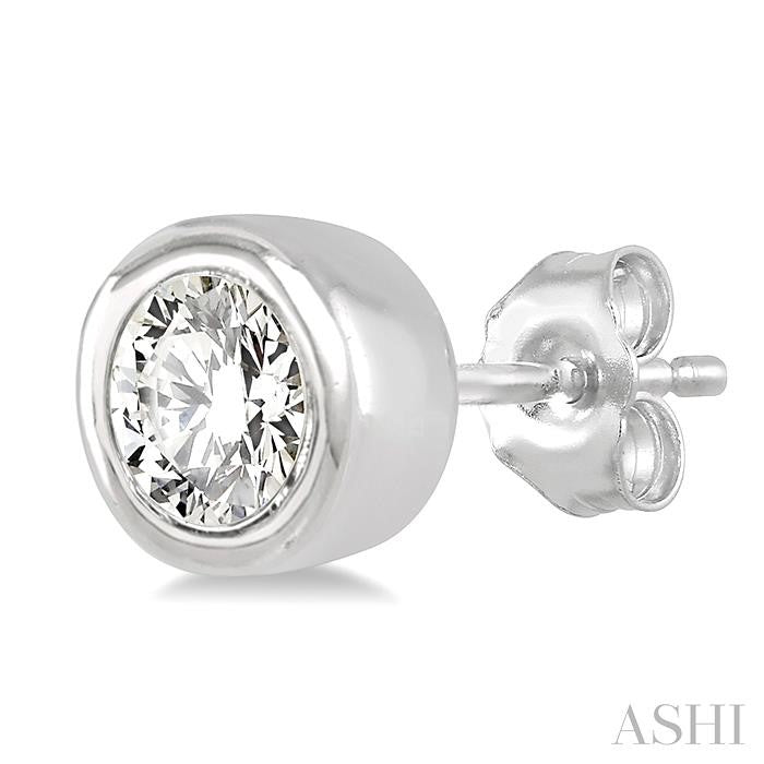 1/10 Ctw Bezel Round Cut Diamond Petite Stud Earrings in 10K White Gold