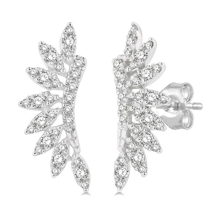 1/3 Ctw Arched Marquise Projection Round Cut Diamond Petite Fashion Earrings in 14K White Gold