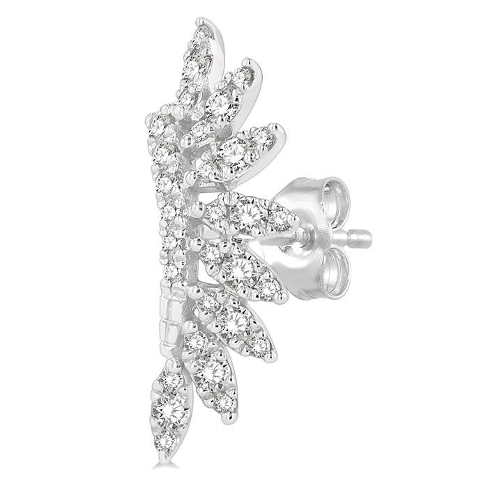 1/3 Ctw Arched Marquise Projection Round Cut Diamond Petite Fashion Earrings in 14K White Gold