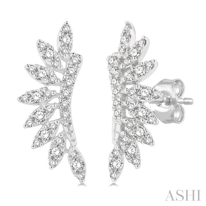 1/3 Ctw Arched Marquise Projection Round Cut Diamond Petite Fashion Earrings in 14K White Gold