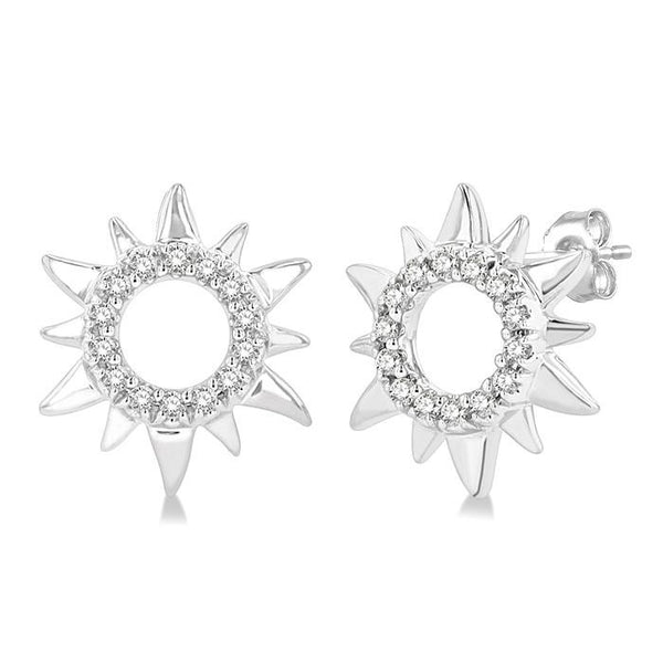 1/10 Ctw Petite Sun Round Cut Diamond Fashion Stud Earrings in 10K White Gold