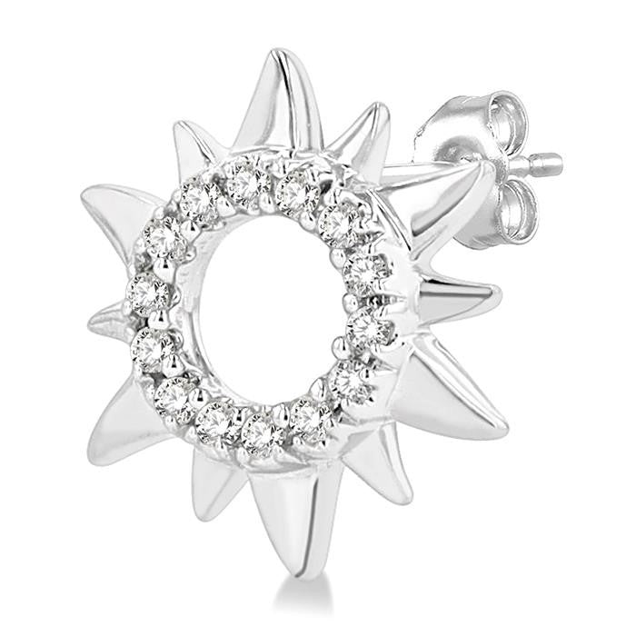 1/10 Ctw Petite Sun Round Cut Diamond Fashion Stud Earrings in 10K White Gold