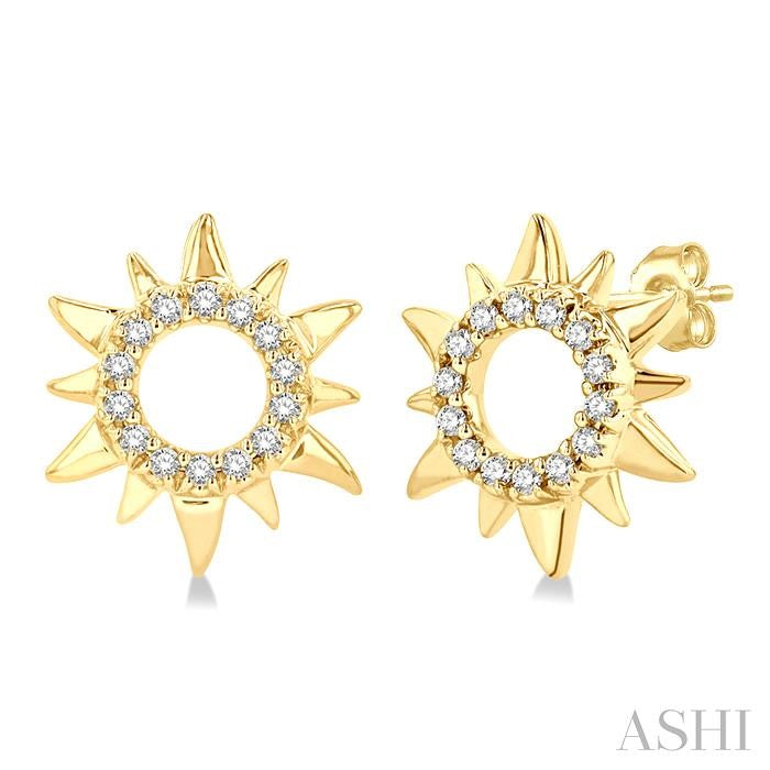 1/10 Ctw Petite Sun Round Cut Diamond Fashion Stud Earrings in 10K Yellow Gold