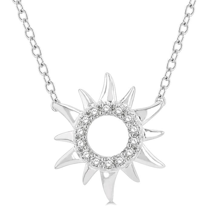 1/10 Ctw Sun Symbol Petite Round Cut Diamond Fashion Pendant With Chain in 10K White Gold