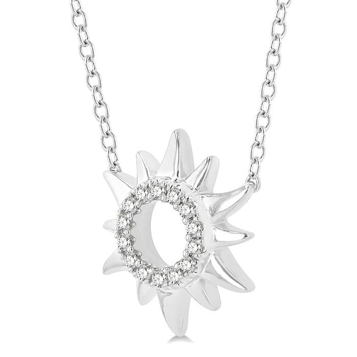 1/10 Ctw Sun Symbol Petite Round Cut Diamond Fashion Pendant With Chain in 10K White Gold