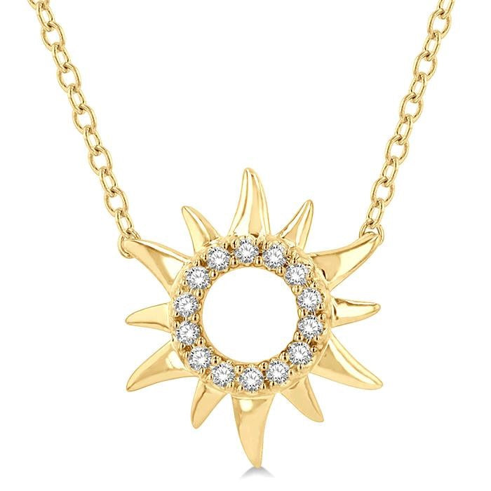 1/10 Ctw Sun Symbol Petite Round Cut Diamond Fashion Pendant With Chain in 10K Yellow Gold