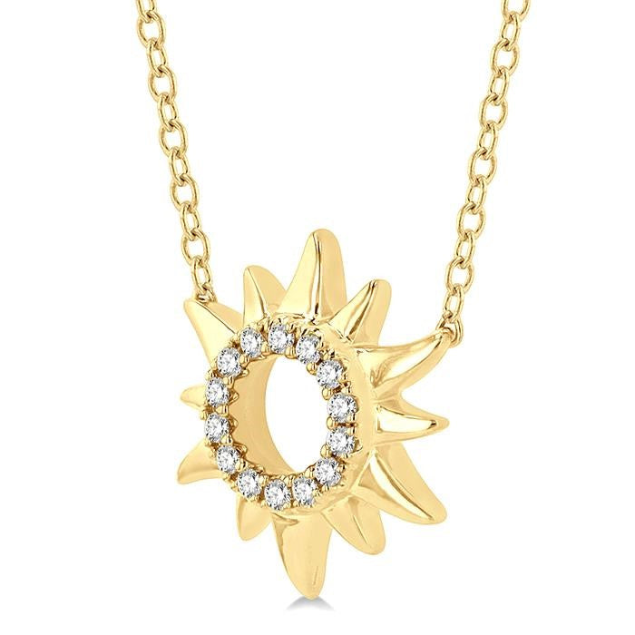 1/10 Ctw Sun Symbol Petite Round Cut Diamond Fashion Pendant With Chain in 10K Yellow Gold