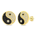 1/4 Ctw Petite Tao Yin Yang Black and White Round Cut Diamond Fashion Stud Earrings in 10K Yellow Gold