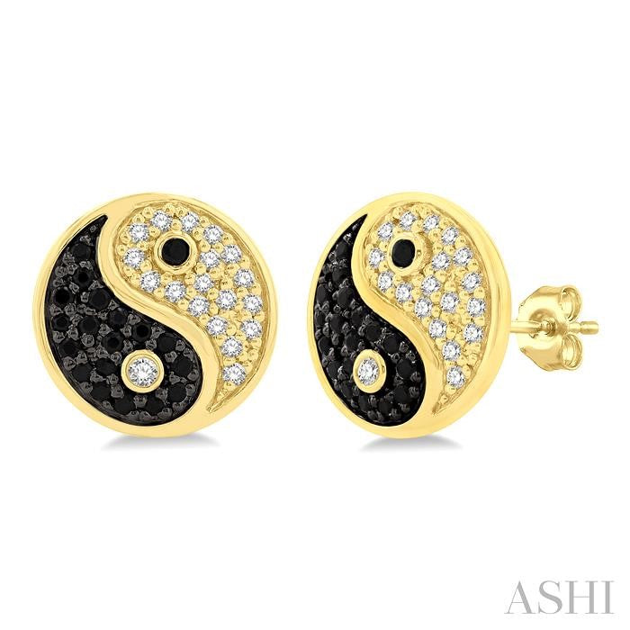 1/4 Ctw Petite Tao Yin Yang Black and White Round Cut Diamond Fashion Stud Earrings in 10K Yellow Gold