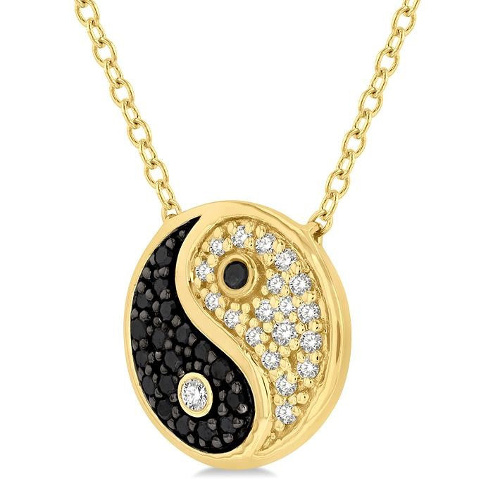 1/6 Ctw Tao Yin Yang Petite White & Black Round Cut Diamond Fashion Pendant With Chain in 10K Yellow Gold