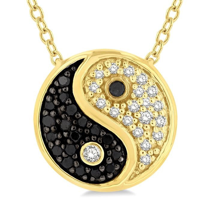 1/6 Ctw Tao Yin Yang Petite White & Black Round Cut Diamond Fashion Pendant With Chain in 10K Yellow Gold