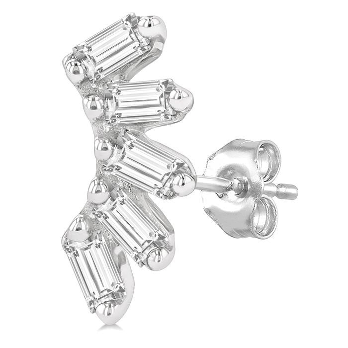 1/6 Ctw Curved Petite Baguette Cut Diamond Fashion Stud Earrings in 10K White Gold