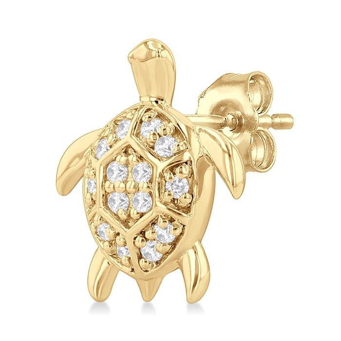 1/10 Ctw Petite Turtle Round Cut Diamond Fashion Stud Earrings in 10K Yellow Gold