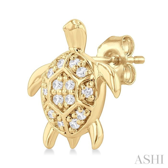 1/10 Ctw Petite Turtle Round Cut Diamond Fashion Stud Earrings in 10K Yellow Gold