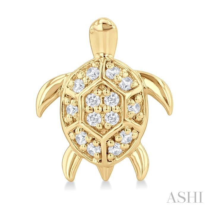 1/10 Ctw Petite Turtle Round Cut Diamond Fashion Stud Earrings in 10K Yellow Gold