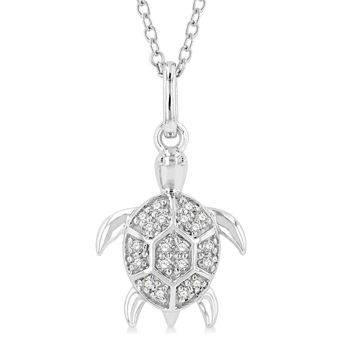 1/10 Ctw Sea Turtle Petite Round Cut Diamond Fashion Pendant With Chain in 10K White Gold