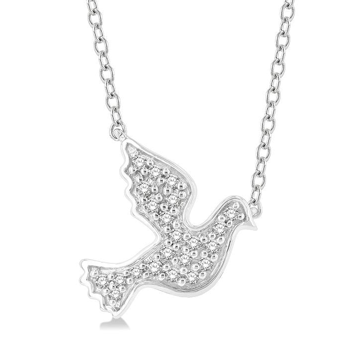 1/10 Ctw Petite Dove Round Cut Diamond Fashion Pendant With Chain in 10K White Gold