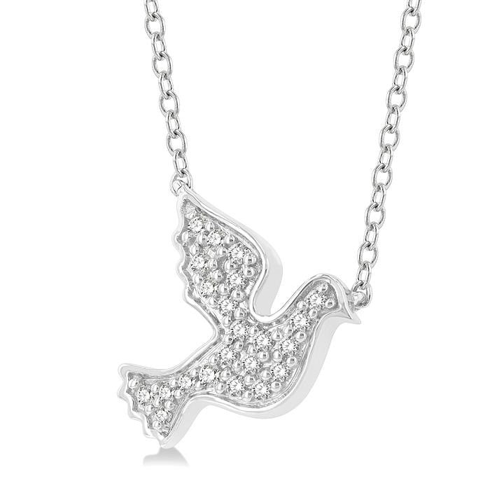 1/10 Ctw Petite Dove Round Cut Diamond Fashion Pendant With Chain in 10K White Gold