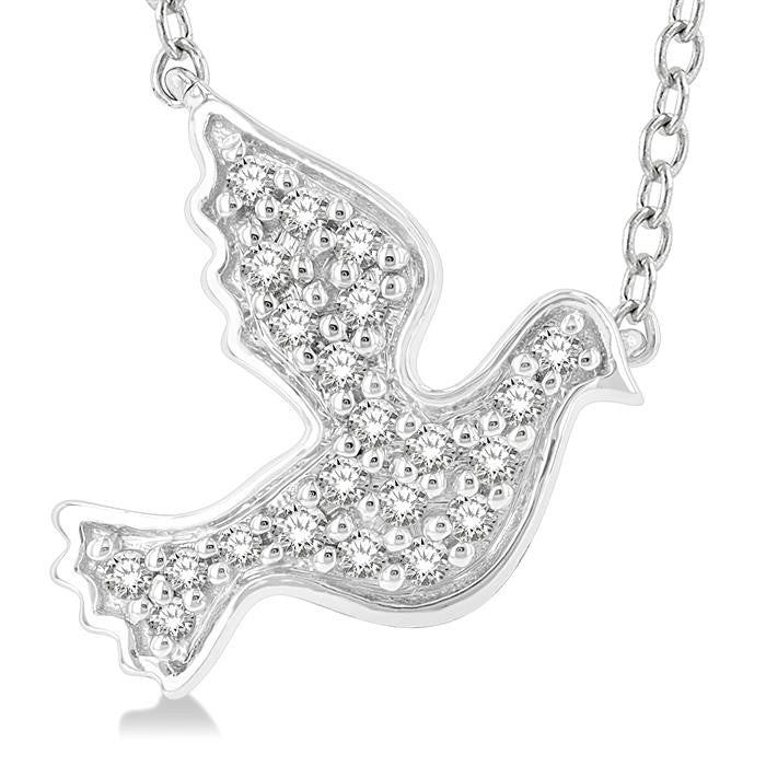 1/10 Ctw Petite Dove Round Cut Diamond Fashion Pendant With Chain in 10K White Gold