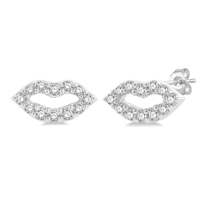 1/10 Ctw Petite Lips Round Cut Diamond Fashion Stud Earrings in 10K White Gold