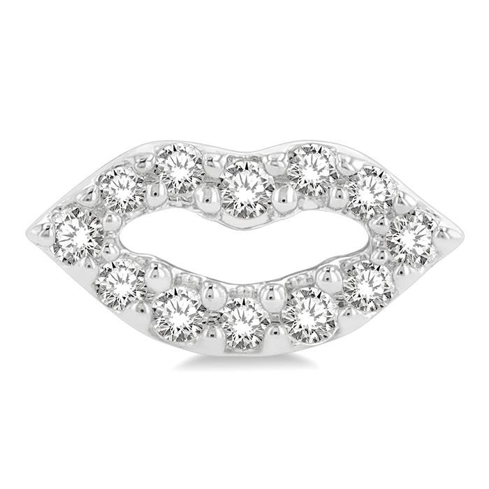 1/10 Ctw Petite Lips Round Cut Diamond Fashion Stud Earrings in 10K White Gold