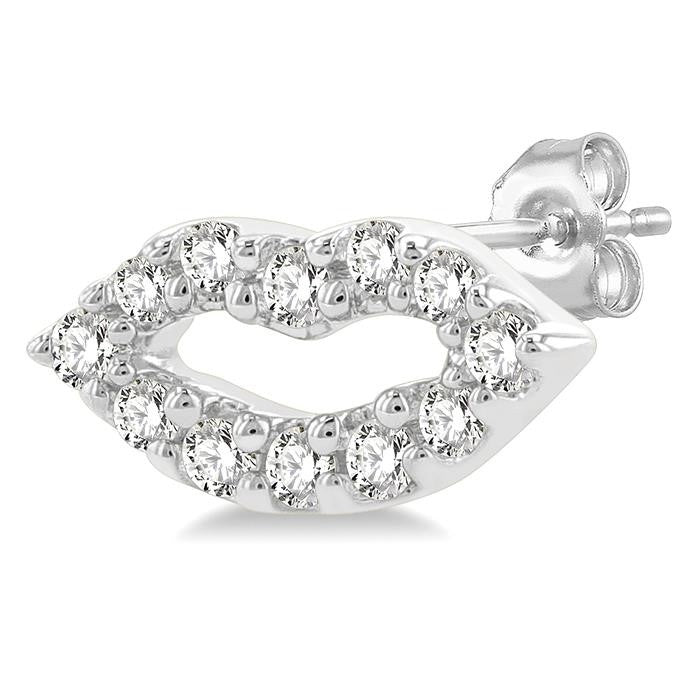 1/10 Ctw Petite Lips Round Cut Diamond Fashion Stud Earrings in 10K White Gold