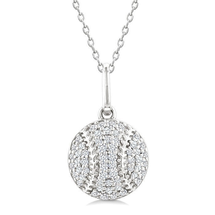 1/5 Ctw Petite Baseball Round Cut Diamond Fashion Pendant With Chain in 10K White Gold