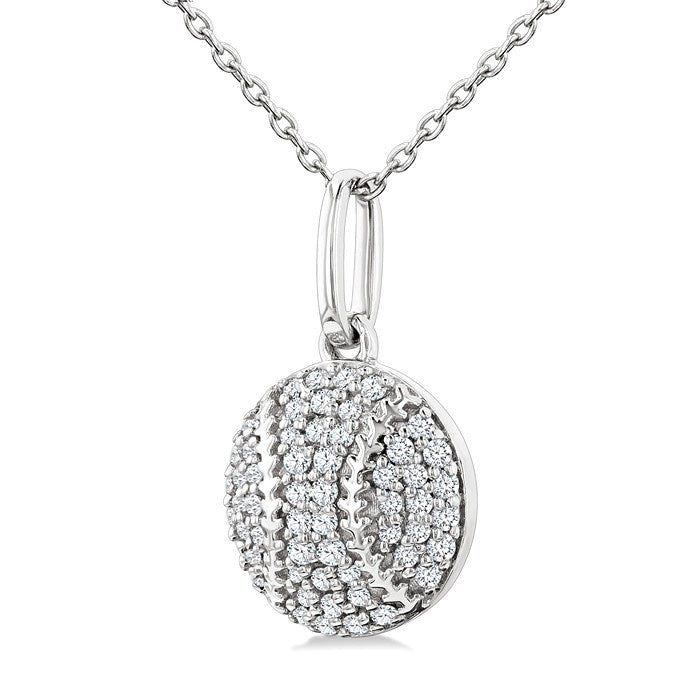 1/5 Ctw Petite Baseball Round Cut Diamond Fashion Pendant With Chain in 10K White Gold