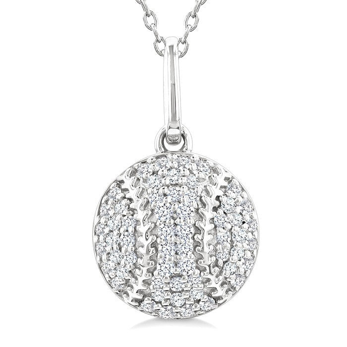 1/5 Ctw Petite Baseball Round Cut Diamond Fashion Pendant With Chain in 10K White Gold