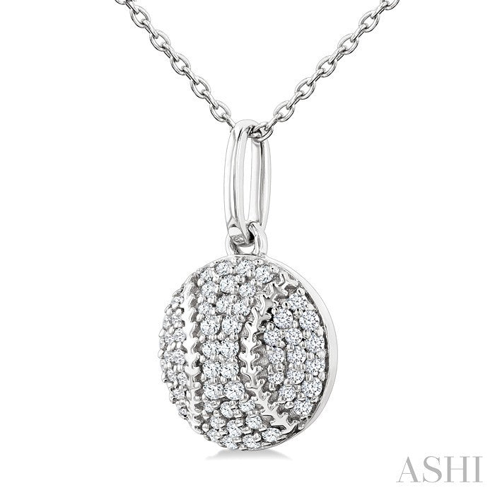 1/5 Ctw Petite Baseball Round Cut Diamond Fashion Pendant With Chain in 10K White Gold
