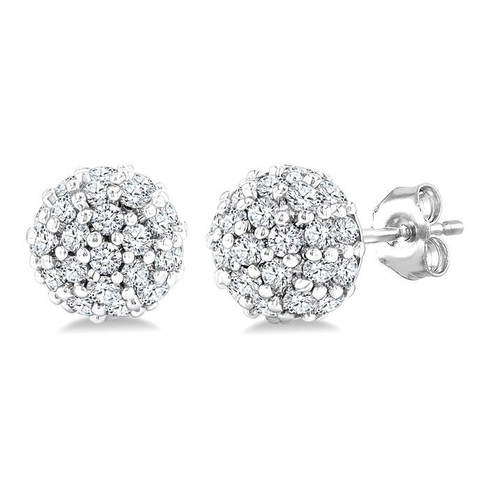 1/5 Ctw Petite Disco Ball Round Cut Diamond Fashion Stud Earrings in 10K White Gold