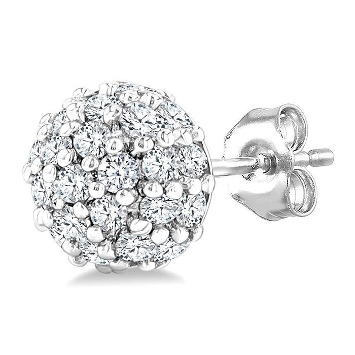 1/5 Ctw Petite Disco Ball Round Cut Diamond Fashion Stud Earrings in 10K White Gold