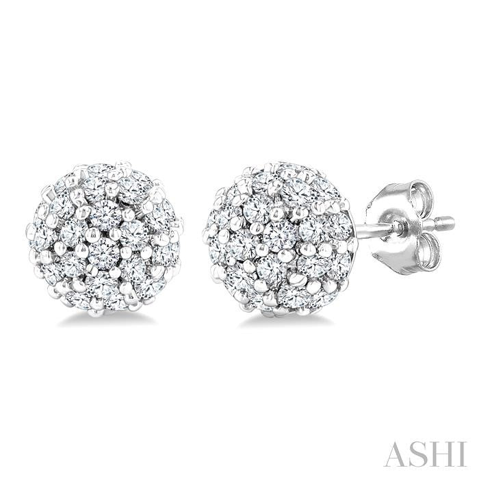 1/5 Ctw Petite Disco Ball Round Cut Diamond Fashion Stud Earrings in 10K White Gold