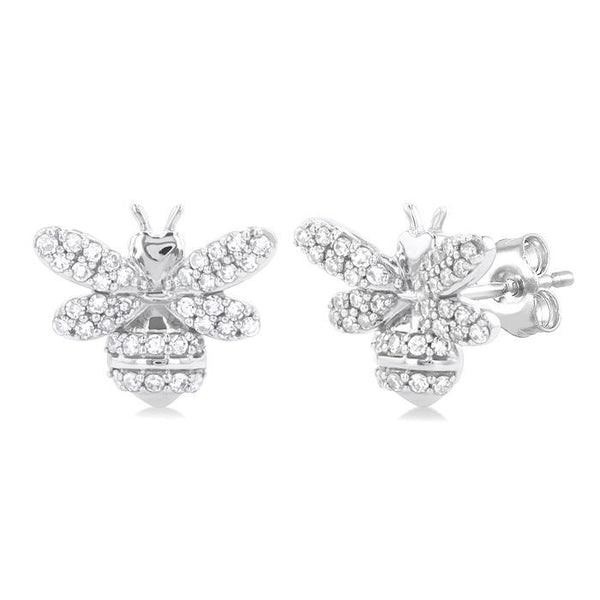 1/3 Ctw Petite Bumble Bee Round Cut Diamond Fashion Stud Earrings in 10K White Gold